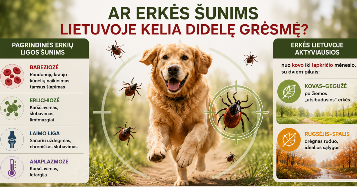 Ar erkės šunims Lietuvoje kelia didelę grėsmę?
