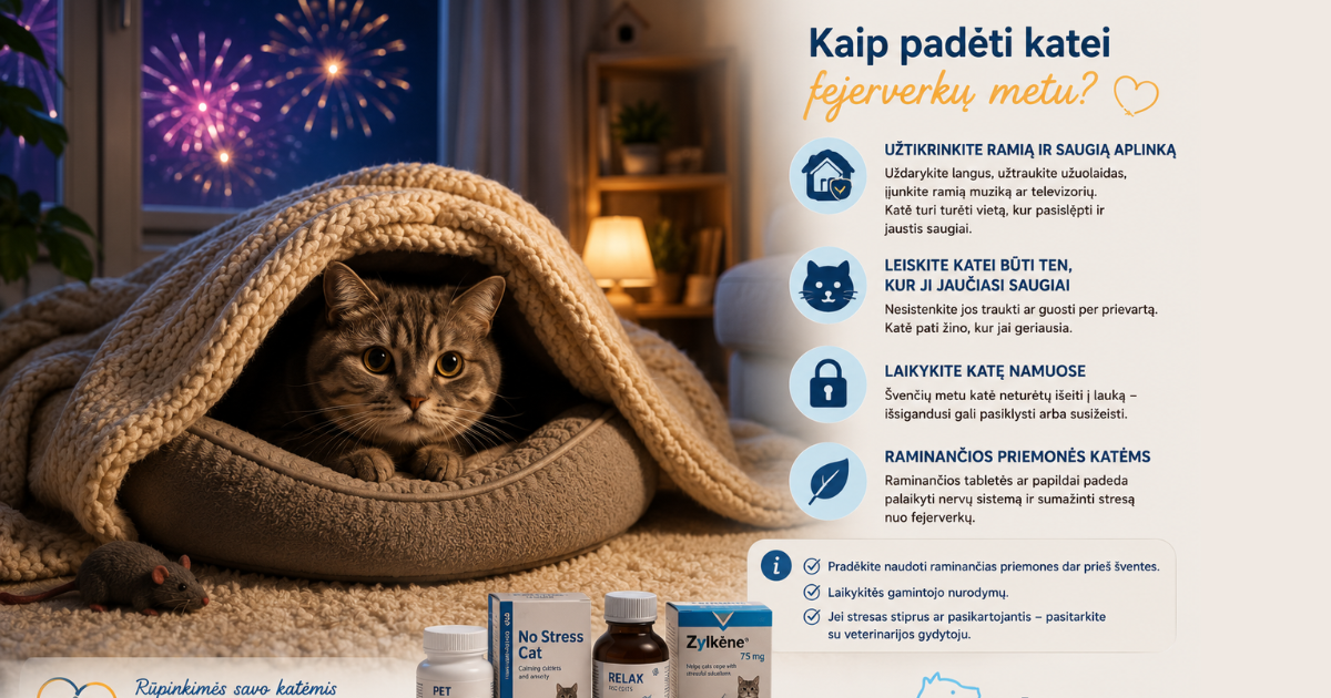 Fejerverkai ir kačių stresas: kaip padėti katei švenčių metu?