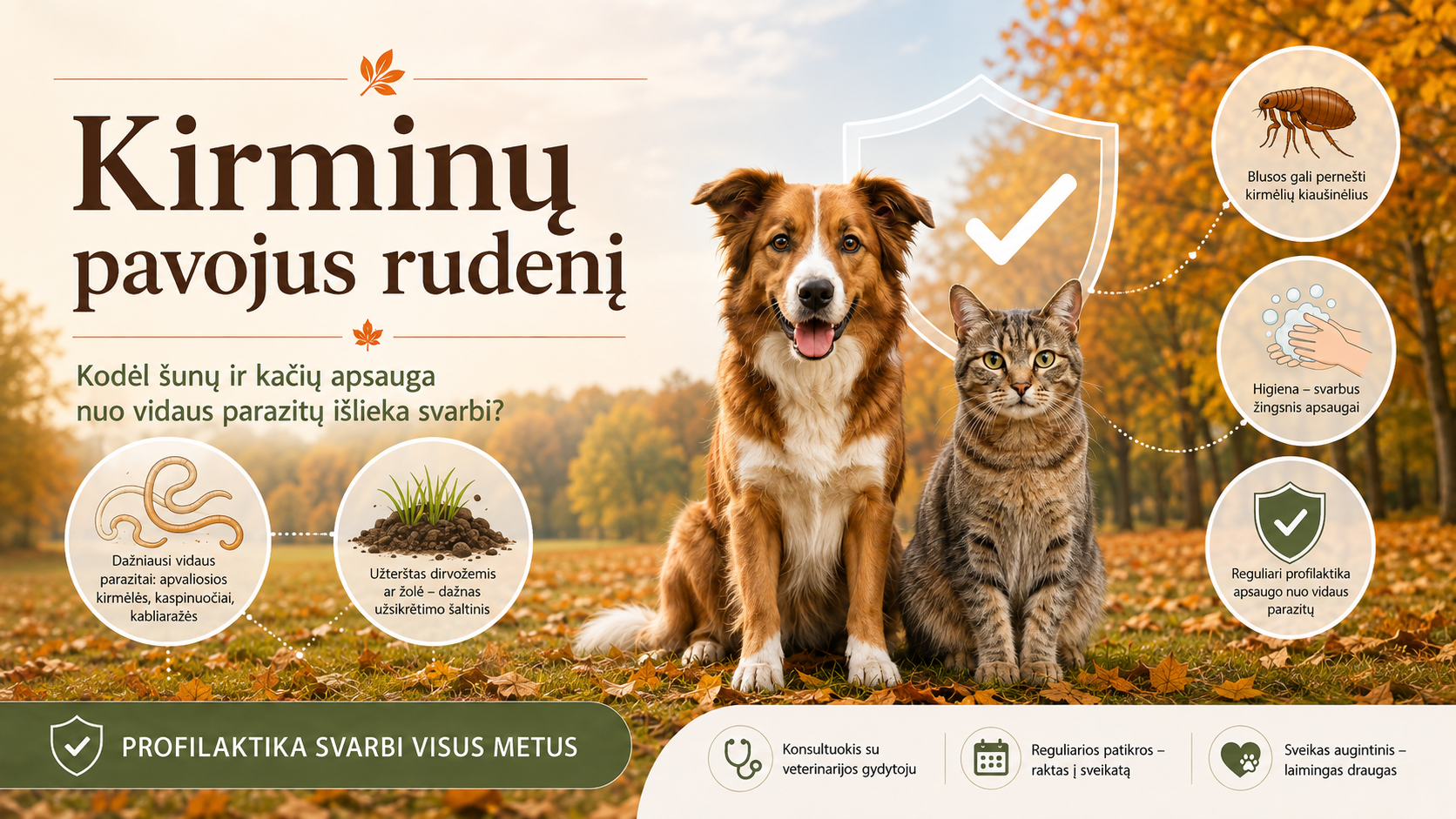 Kirminų pavojus rudenį: kodėl šunų ir kačių apsauga nuo vidaus parazitų išlieka svarbi?