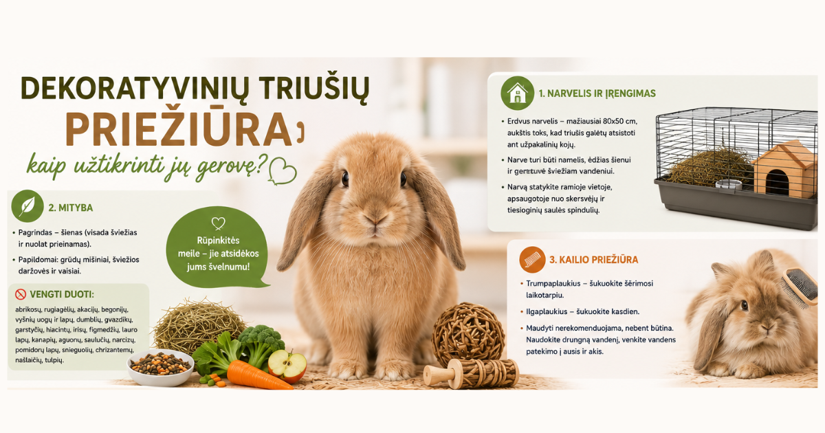 Dekoratyvinių triušių priežiūra: kaip užtikrinti jų gerovę?