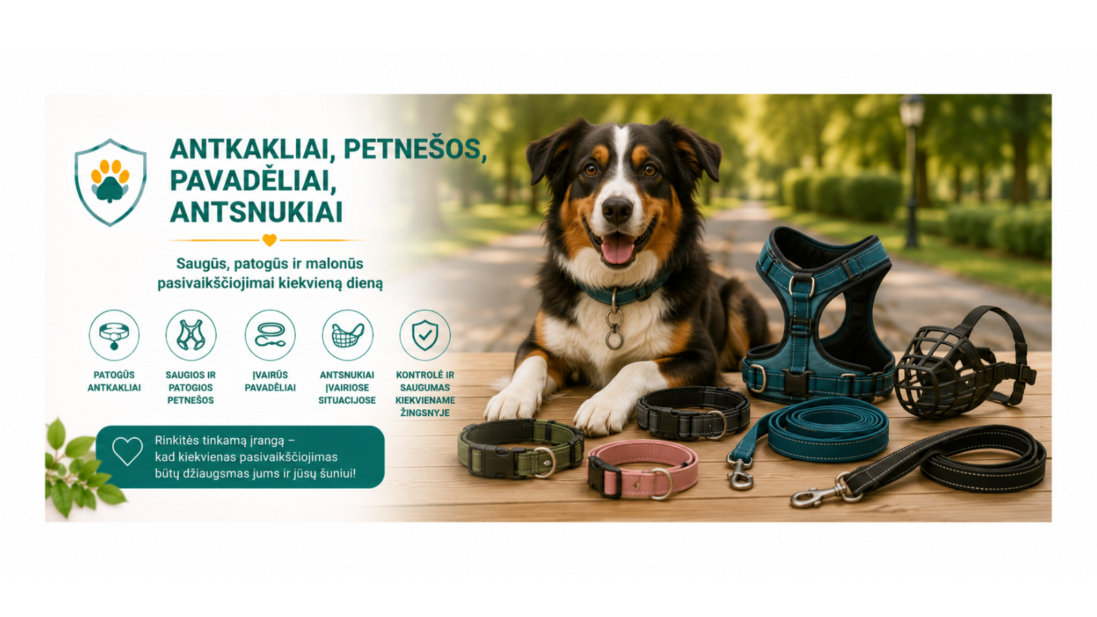Antkakliai, petnešos, pavadėliai, antsnukiai