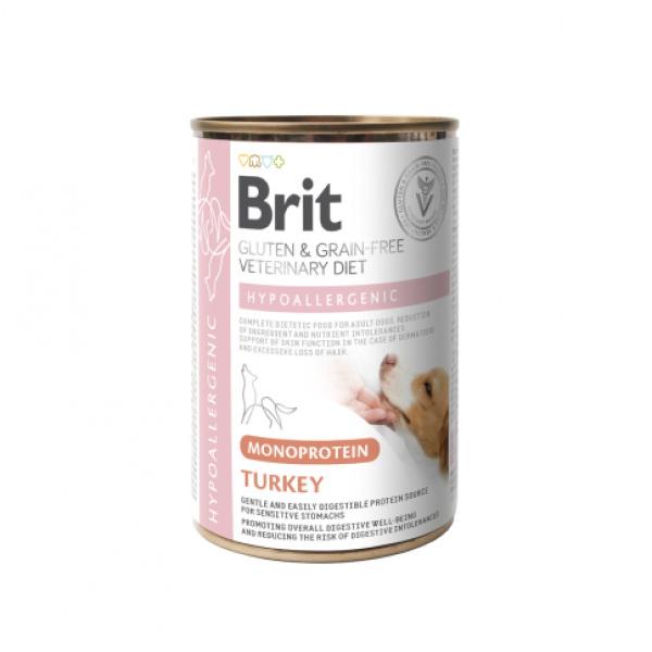 Brit GF Veterinary Diets konservuotas pašaras šunims Hypoallergenic Monoprotein Turkey 400g