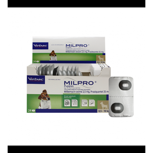 Milpro 2,5 mg/25 mg plėvele dengtos tabletės nuo kirminų šunims 0.5-10kg