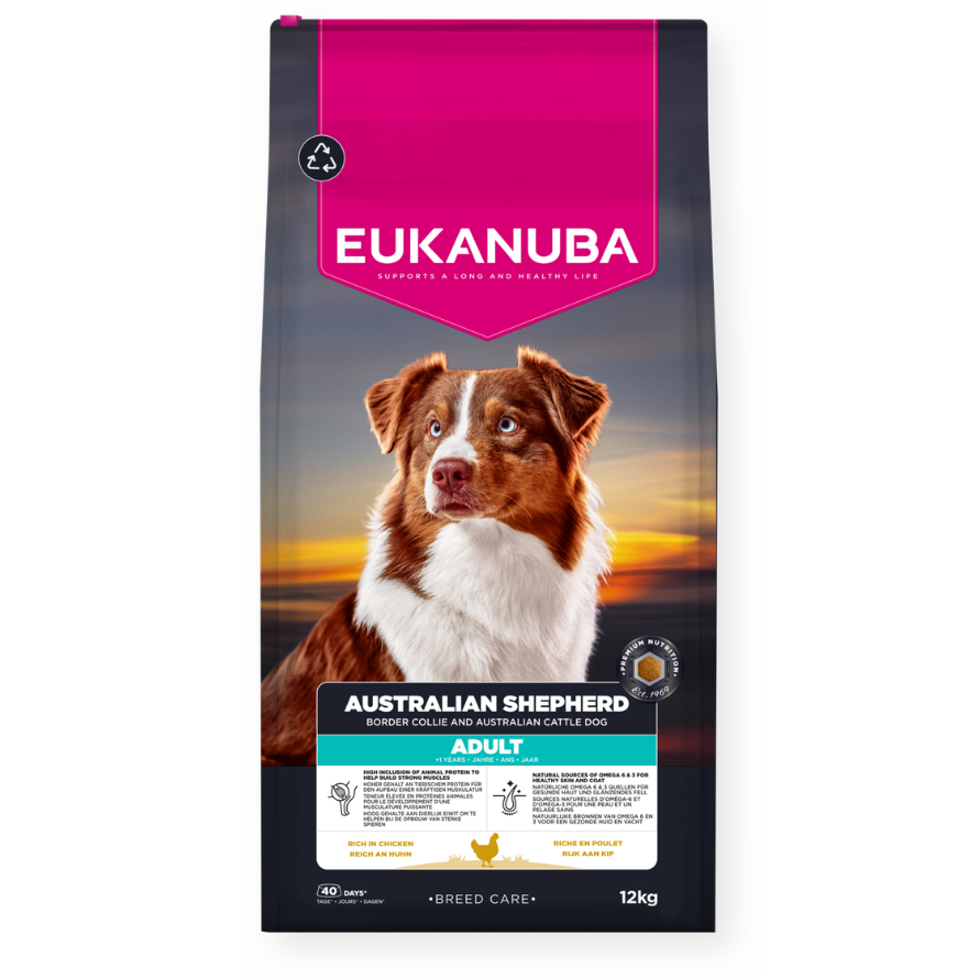 Eukanuba Breed Care sausas maistas Australų aviganiams su vištiena ir kalakutiena,12 kg
