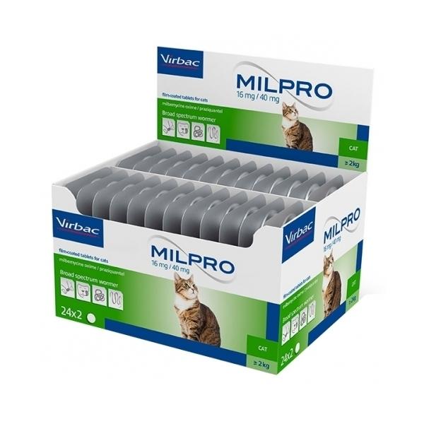 MILPRO 16 mg/40 mg, dengtos tabletės katėms 2-8kg