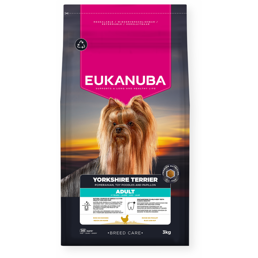 Eukanuba Breed Care sausas maistas Jorkšyro terjerams su vištiena ir kalakutiena 3kg