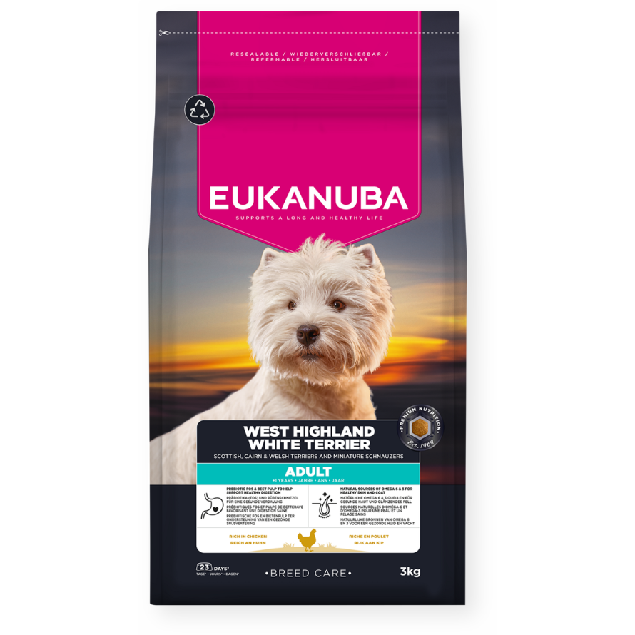 Eukanuba Breed Care sausas maistas Vakarų Škotijos terjerams su vištiena 3 kg