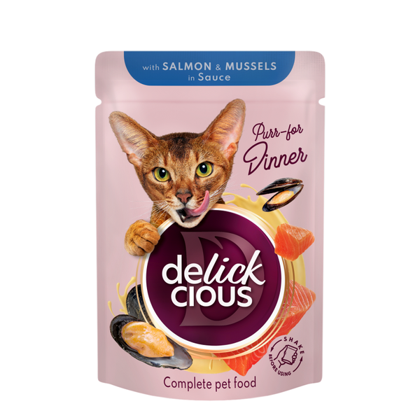 DELICKCIOUS™ GABALIUKAI SU LAŠIŠA IR MIDIJOMIS PADAŽE. VISAVERTIS KONSERVUOTAS ĖDALAS SUAUGUSIOMS KATĖMS