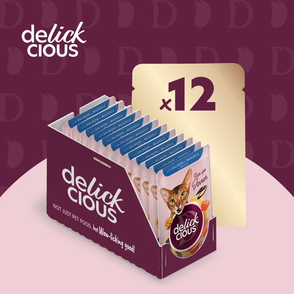 DELICKCIOUS™ GABALIUKAI SU LAŠIŠA IR MIDIJOMIS PADAŽE. VISAVERTIS KONSERVUOTAS ĖDALAS SUAUGUSIOMS KATĖMS