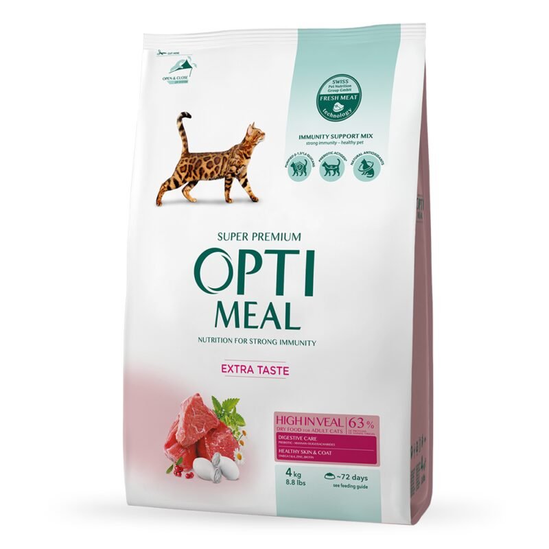 OPTIMEAL sausas ėdalas suaugusioms katėms su veršiena 1.5 kg