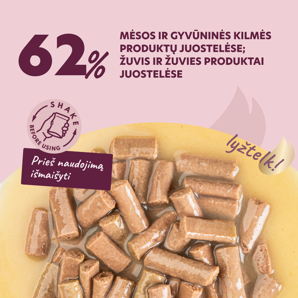 DELICKCIOUS™ “JUOSTELĖS SU LAŠIŠA IR SŪRIU KREMINĖJE SRIUBOJE”. VISAVERTIS KONSERVUOTAS ĖDALAS SUAUGUSIOMS KATĖMS.
