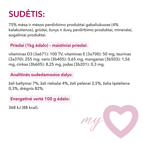 My Love Visavertis konservuotas pašaras suaugusiems šunims su kalakutiena