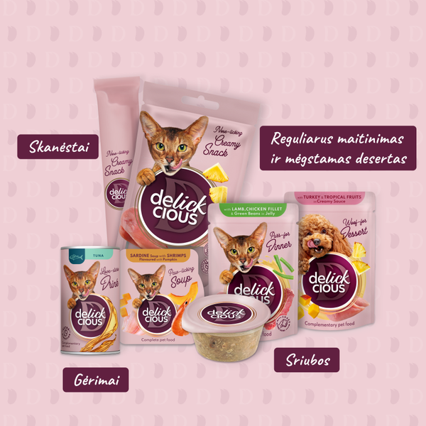 Delickcious™ kreminiai skanėstai – tunas su alaviju. Maisto papildas katėms (4x0,015 kg)