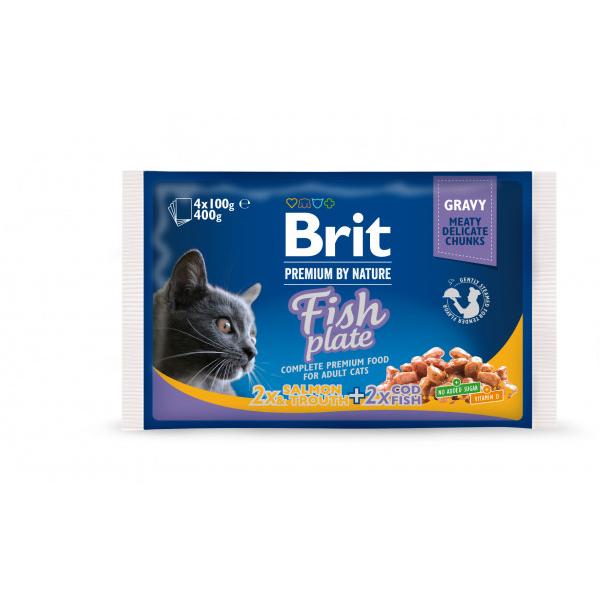 Brit Premium by Nature Cat konservų katėms rinkinys su žuvimi Fish Plate 4x100g