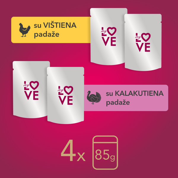 My Love Visavertis konservuotas ėdalas suaugusioms katėms su vištiena ir kalakutiena padaže