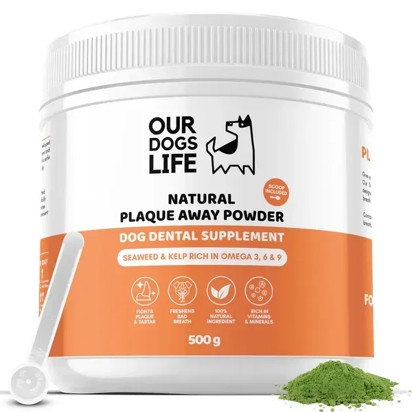OURDOGSLIFE NATURAL PLAQUE AWAY POWDER, natūralūs dantų apnašų šalinimo milteliai