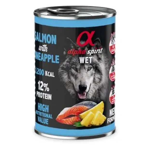 ALPHA SPIRIT WET konservas su lašiša ir ananasais 400g 6vnt