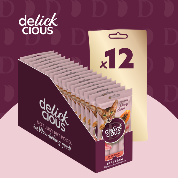 Delickcious™ kreminiai skanėstai — dorada su papaja. Maisto papildas katėms (4x0,015 kg)