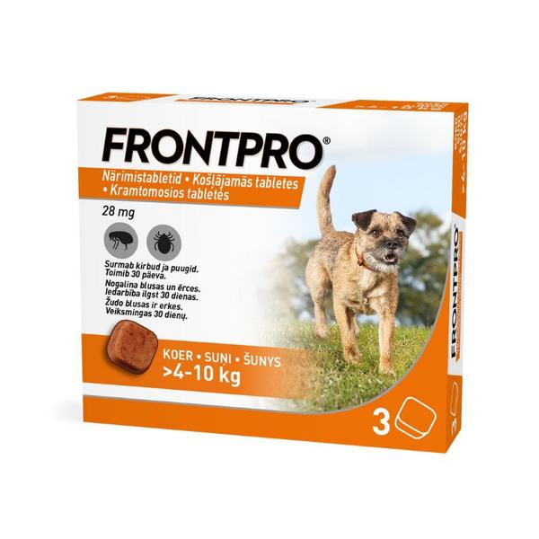 Frontpro kramtomos tabletės nuo erkių ir blusų šunims (4-10 kg)