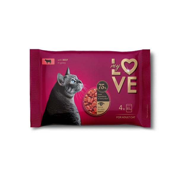 My Love Visavertis konservuotas ėdalas suaugusioms katėms su jautiena padaže
