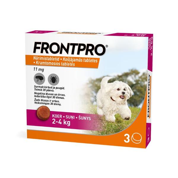 Frontpro kramtomos tabletės nuo erkių ir blusų šunims (2-4 kg)