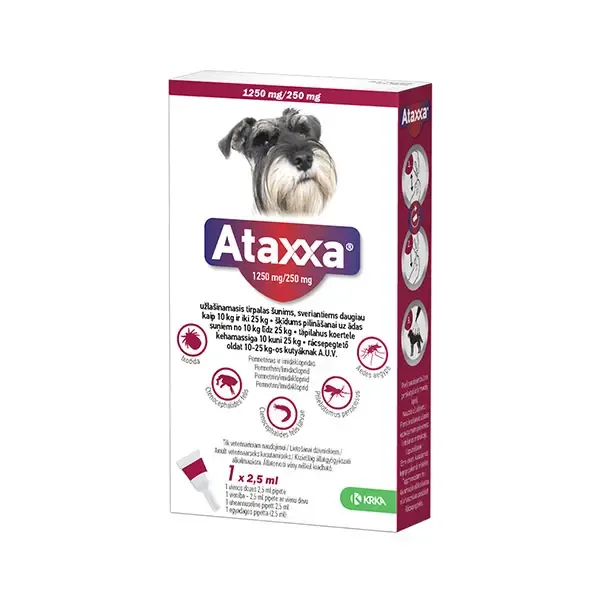 Ataxxa užlašinamas tirpalas šunims nuo erkių, blusų ir uodų 1250mg/250mg (10-25kg), N1