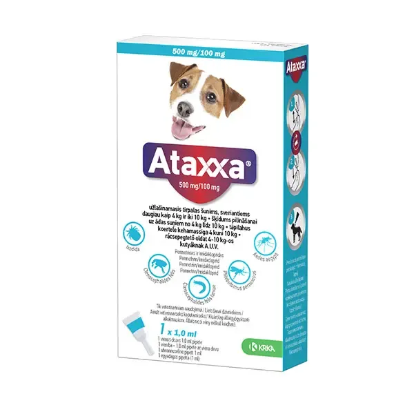 Ataxxa užlašinamas tirpalas šunims nuo erkių, blusų ir uodų 500mg/100mg (4-10kg), N1