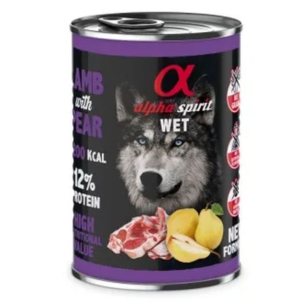 ALPHA SPIRIT WET konservas su ėriena ir kriaušėmis 400g 6vnt