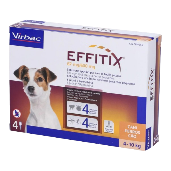 Virbac Effitix 4 - 10 kg lašai nuo blusų ir erkių bei smėlinių musių ir uodų