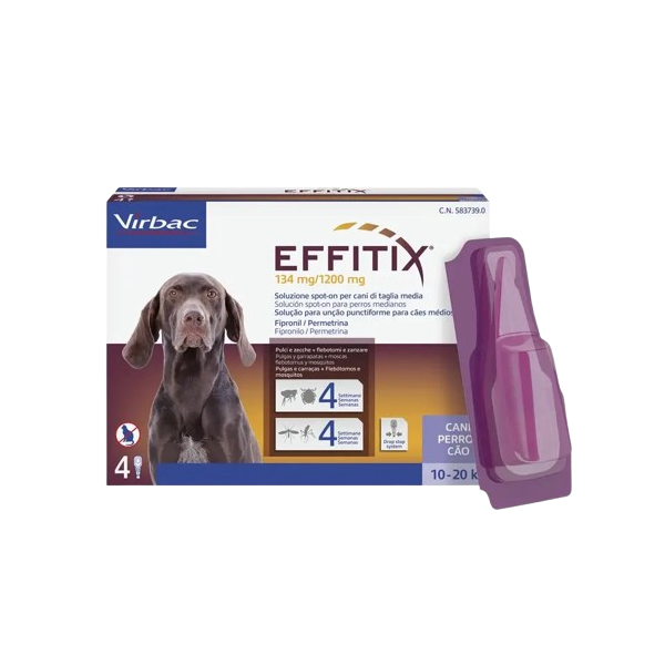 Virbac Effitix 10- 20 kg lašai nuo blusų ir erkių bei smėlinių musių ir uodų