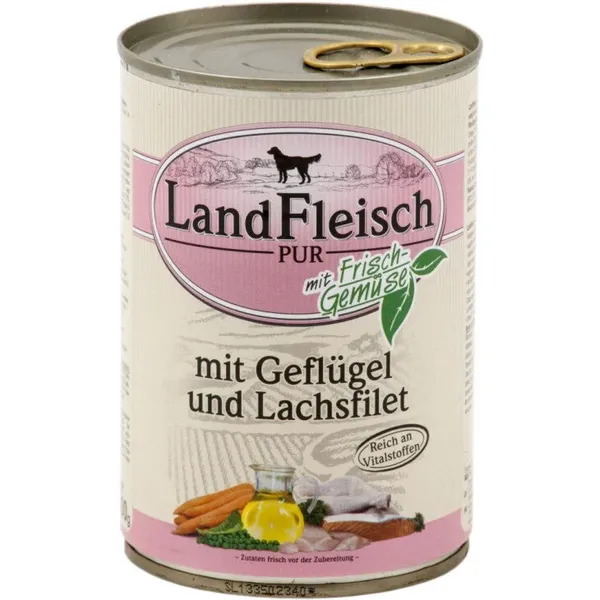 LandFleisch konservai šunims su lašiša ir paukštiena, 400g