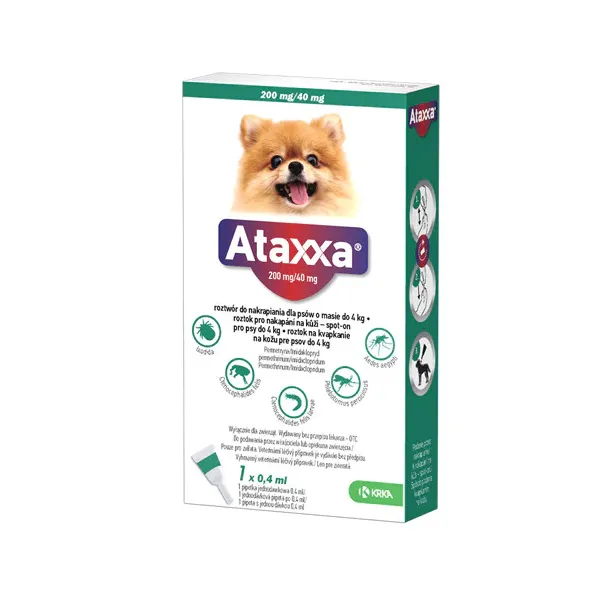 Ataxxa lašai nuo erkių, blusų ir uodų šunims iki 4kg