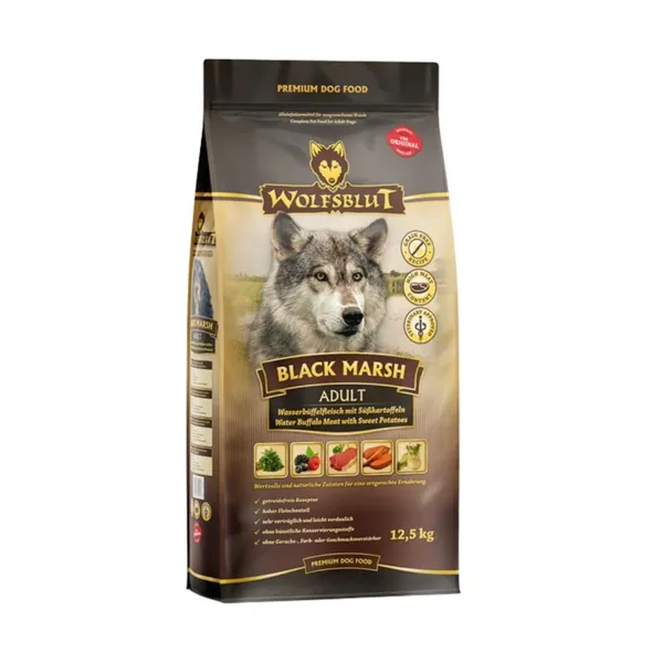 WOLFSBLUT Adult Black Marsh sausas maistas suaugusiems šunims su buivoliena ir batatais