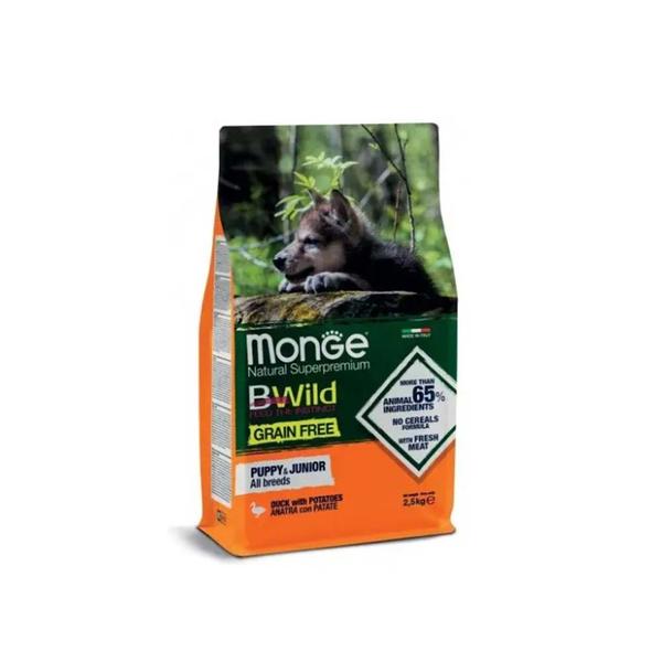 Monge Dry Dog Puppy&Junior GRAIN FREE Duck & potatoes (antiena ir bulvės)2,5kg