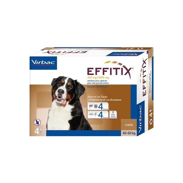 Virbac Effitix 40 - 60 kg lašai nuo blusų ir erkių bei smėlinių musių ir uodų