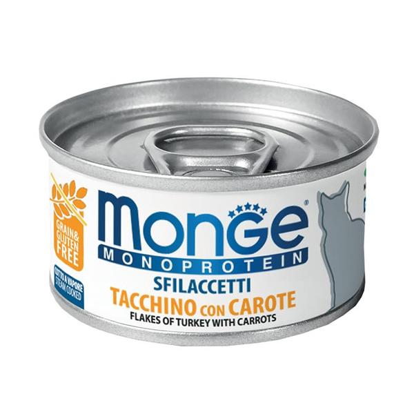 Monge Monoprotein - Cat Flakes su kalakutiena ir morkomis, suaugusioms katėms 80g (vieno baltymo)