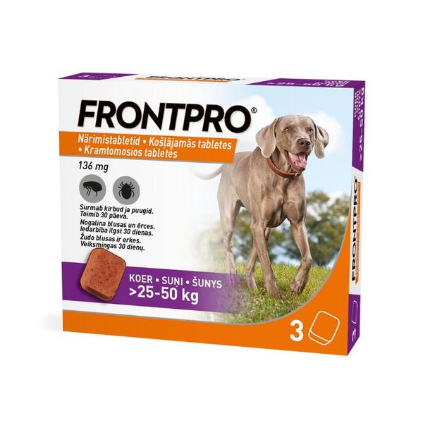 Frontpro kramtomos tabletės nuo erkių ir blusų šunims (25-50 kg)